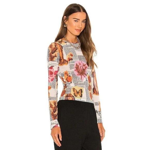 MIAOU Long Sleeve Graphic Tee Retro Romantic Round Neck Y2K Size S - Picture 8 of 10